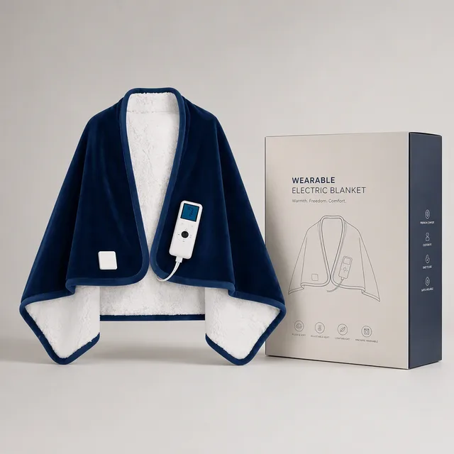 Navy suede-style heated cape