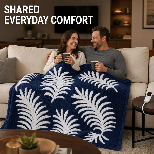 Jacquard flannel and sherpa heated throw