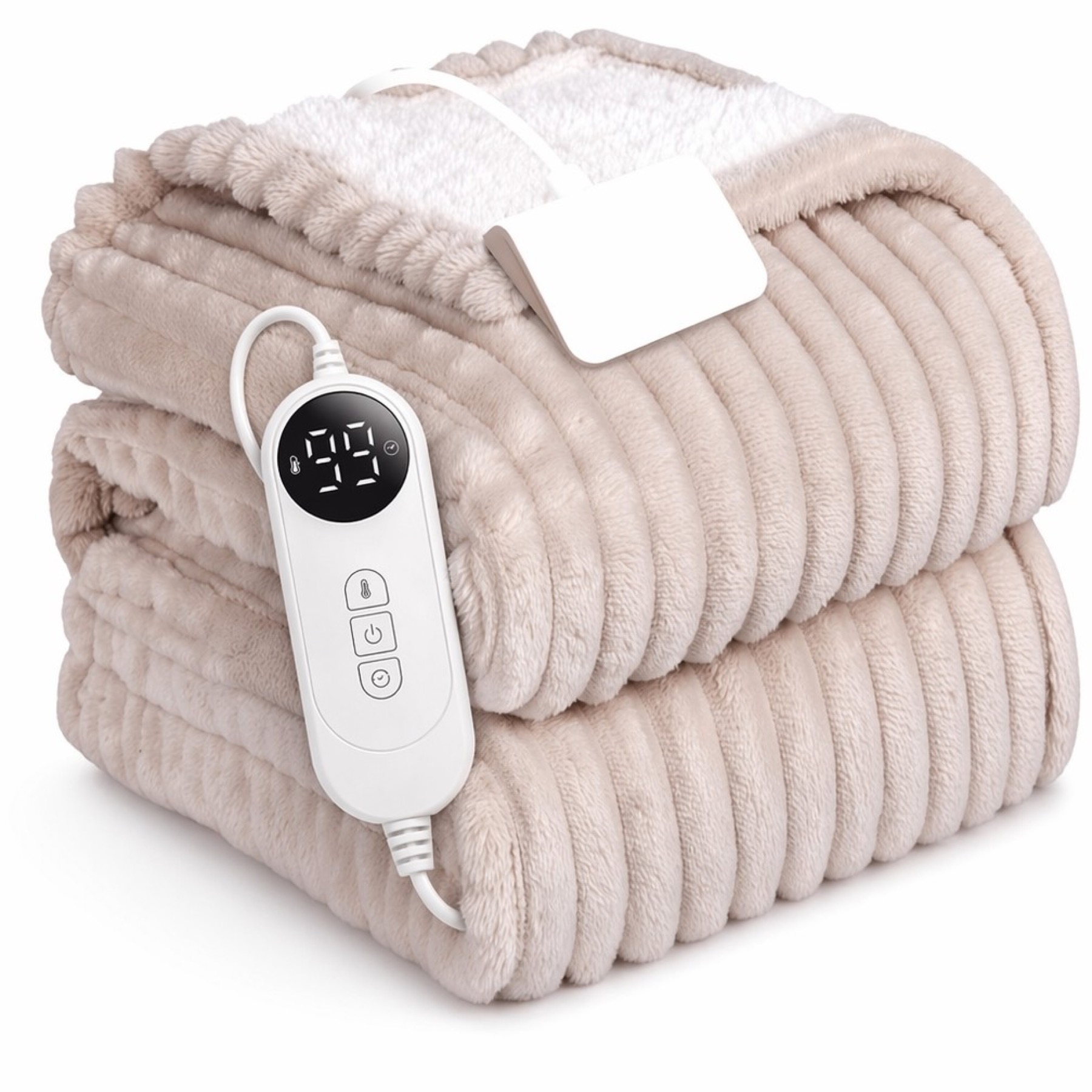 Flannel and sherpa heated throw with a digital controller
