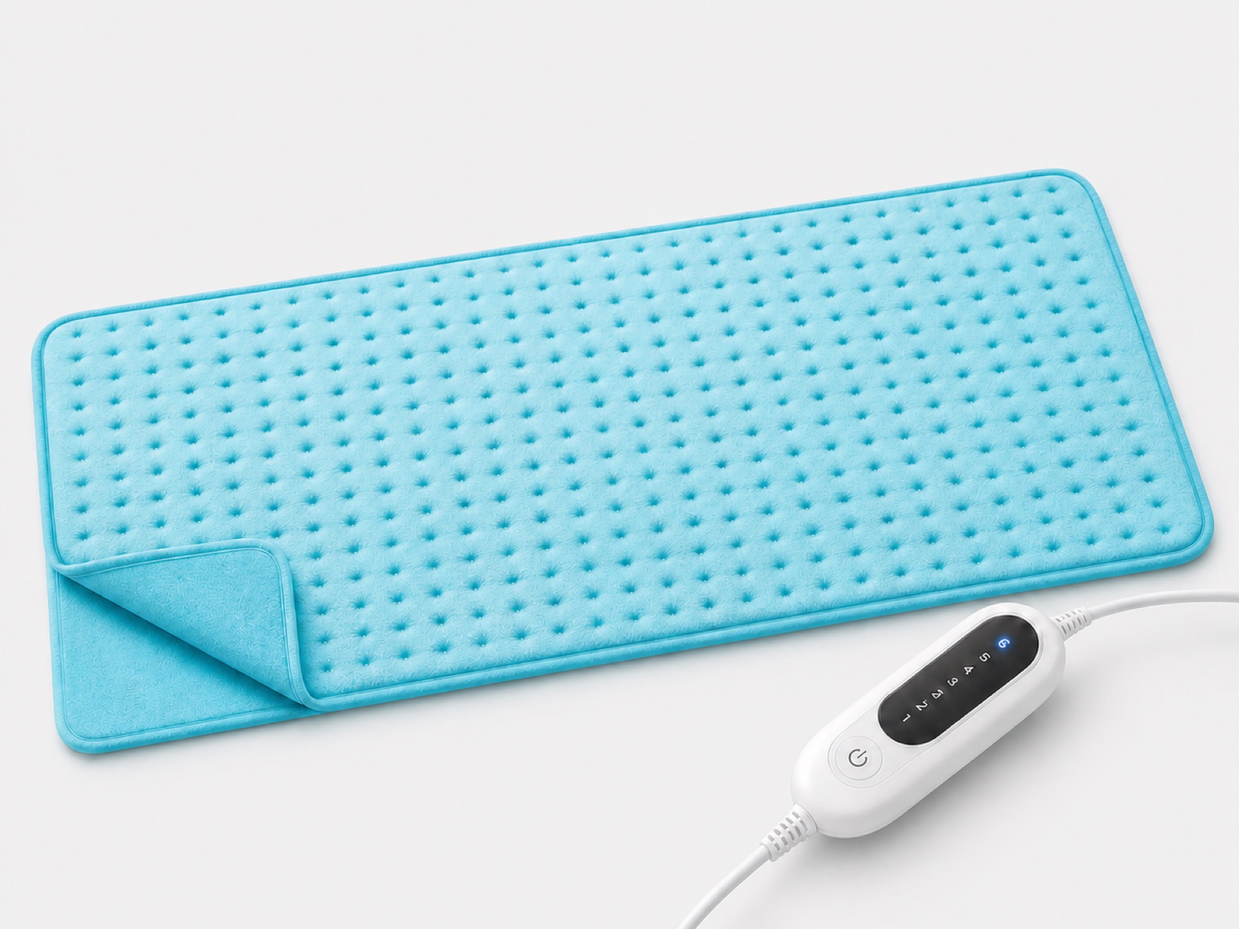 Cyan dotted-flannel electric heating pad and controller